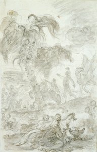 Ruggiero ankommer terskelen til Alcinas palass (penn og blekk, kritt og vask på papir) av Jean Honore Fragonard