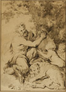 Satyr presser druer ved siden av en tiger av Jean Honore Fragonard