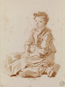 Liten jente sitter på bakken (rødt kritt på papir) av Jean Honore Fragonard