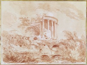 Sybilens tempel i Tivoli (rødt kritt på papir) av Jean Honore Fragonard