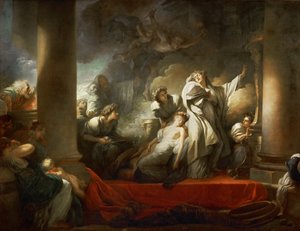 Ypperstepresten Coresus ofrer seg selv for å redde Callirhoe av Jean Honore Fragonard