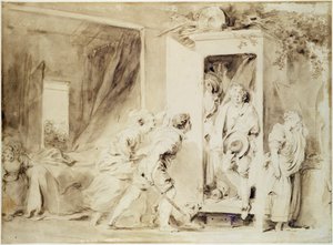 The Surprised Lover, 1755 (foreløpig tegning av brun blyant over kritt) av Jean Honore Fragonard