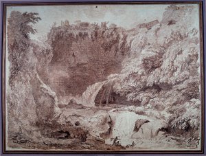 The Cave of Neptun a Tivoli Tegning av Jean Honore Fragonard (1732-1806) Besancon fra 1700-tallet, Musee des Beaux Arts av Jean Honore Fragonard