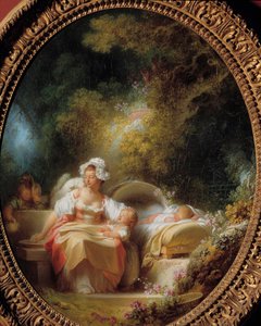 Den gode moren En ung mor omgitt av barna sine i en hage. Maleri av Jean Honore Fragonard (1732-1806) av Jean Honore Fragonard