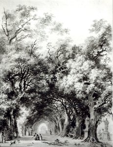 Den skyggefulle bakgaten, ca. 1773-74 (sepiavask på papir) av Jean Honore Fragonard