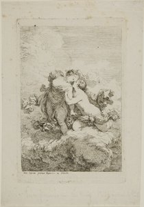 To kvinnelige figurer på en sky av Jean Honore Fragonard