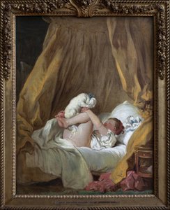 Ung jente med en hund. Maleri av Jean Honore Fragonard (1732-1806), olje på lerret av Jean Honore Fragonard
