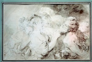 Unge jenter som bryter med en satyr Unge kvinner har det gøy med et satyrskjegg. Tegning i Bistre Wash av Jean Honore Fragonard (1732-1806) Privatsamling fra 1700-tallet av Jean Honore Fragonard