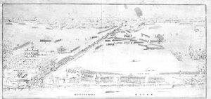 Utsikt over slaget nær Chalmettes plantasje, 8. januar 1815. av Jean Hyacinthe Laclotte