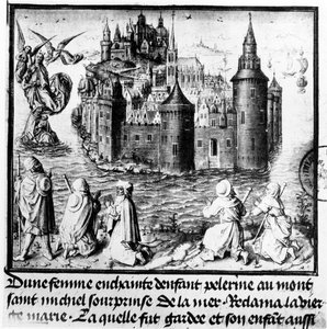Gravid kvinne på pilegrimsreise til Mont Saint-Michel blir fanget av tidevannet, men reddes mirakuløst gjennom inngripen fra Jomfru Maria av Jean I Le Tavernier