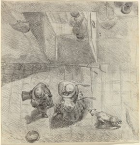 Fugleperspektiv av en mann og en kvinne som samtaler av Jean Ignace Isidore Grandville