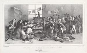 Nedstigning til Pressefrihetsverkstedene av Jean Ignace Isidore Grandville, and Auguste Desperet