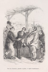 Alle velgere, store og små, samles for å ydmykt lokke hverandre... fra Little Miseries of..., 1843. av Jean Ignace Isidore Gérard