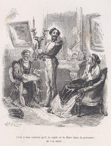 Det er bra at han lokker og smigrer henne foran mannen hennes. fra den lille miseri..., 1843. av Jean Ignace Isidore Gérard