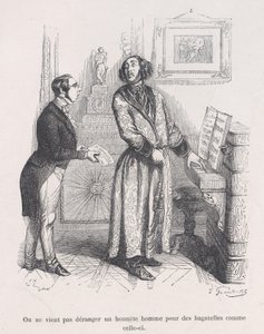 Man plager ikke en ærlig mann med småtterier som dette. fra The Little Miserie of Huma..., 1843. av Jean Ignace Isidore Gérard