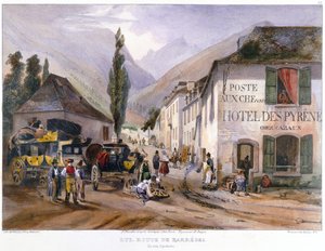 Ankomst og reparasjon av en diligens ved Luz på veien til Barreges, ca. 1840