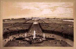 Generell utsikt over parken og palasset i Versailles, utgitt av Auguste Bry (litho)