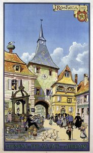 Retur av pilegrimsreise fra Mont Sainte Odile til Rosheim - Plakat av jernbanene i Alsace og Lorraine, av Hansi av Jean Jacques (1873 1951) Waltz