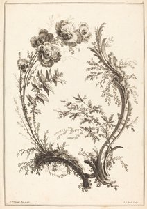 Pynt med blomster av Jean Jacques Avril I after Jean Baptiste Pillement