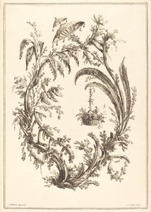 Pynt med parasoll og hengende kurv av Jean Jacques Avril I after Jean Baptiste Pillement
