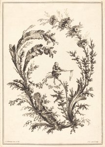 Ornament med en ape av Jean Jacques Avril I after Jean Baptiste Pillement