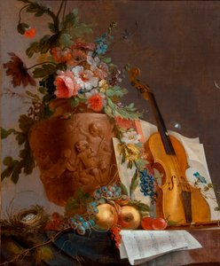"Still life with flowers and a fiolin" Maleri av Jean-Jacques Bachelier (1724-1806) ca. 1750 - Olje på lerret - 88,9x73,5 - Art Gallery of South Australia