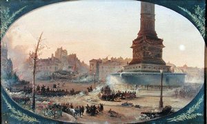 Utsikt over Place de la Bastille og barrikaden ved Faubourg Saint-Antoine, 25. juni 1848
