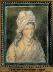 Portrett av Charlotte Corday (1768-1793) Maleri av Jean Jacques Hauer (1751-1829) 1700-tallet. Versailles. Lambinet museum