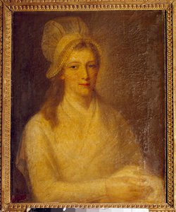 Portrett av Marie Anne Charlotte Corday (1768-1793) Maleri av Jean Jacques Hauer (1751-1829) 1793. Dim 0,61 x 0,47 m. Versailles, Chateau-museet