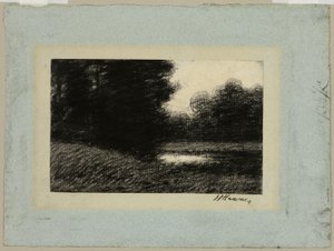 Landskap med en dam av Jean Jacques Henner