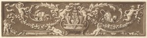 Prydfrise med putti, akantusblader og kranser av frukt, fra Recueil de Diff..., 1784.