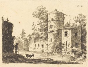 Gammelt tårn med en vannmølle av Jean Jacques de Boissieu