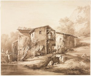 Landskap med vannmølle, ca 1790. av Jean Jacques de Boissieu