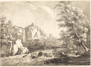 Elvelandskap med forbigående storm