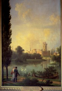 Slottet i Laxembourg (Østerrike), i forgrunnen keiseren av Østerrike og erkedamen Marie Louise. Maleri av Joseph Bidault (1758–1846)