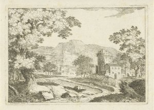 Elvelandskap med hus og tårn av Jean Joseph Hanson