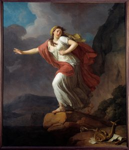 Den greske poetinnen Sapho (Sappho) som deltar i havet Maleri av Joseph Taillasson (1745-1809) 1700-tallets søn. 2,25x1,9 m Brest, Museum of Fine Arts