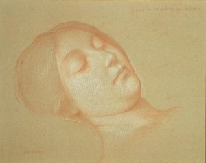 Studie for the Death of the Virgin (rødt kritt forsterket med hvitt på papir) av Jean Jules Antoine Lecomte du Nouy