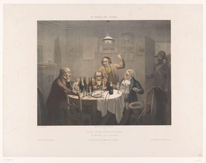 Politiet avbryter en gruppe drikkende menn Les perturbateurs / The Disturbers / Die Polizeistunde (tittel på objekt) Museum of the Laughers (serietittel) Le musée des rieurs (serietittel på objekt) av Jean Julien Jacott