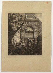 Frontispice, vasi-oppfinnelse, fra "Samling av forskjellige emner av vaser, graver, ruiner og fontener, nyttig for kunstnere ..."