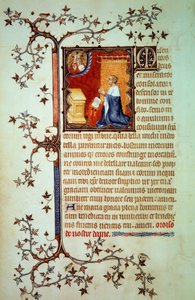 Hertug John I av Berry (1340-1416) ba foran Gud som velsignet ham Miniatyr fra manuskriptet (ms. lat. 18014) "The Little Hours of John of Berry"" belyst av John the Black, ca. 1375. Paris, B.N. av Jean Le and workshop (attr. to) Noir