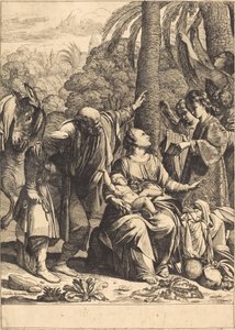 Hvil på flyturen til Egypt av Jean Leclerc after Carlo Saraceni