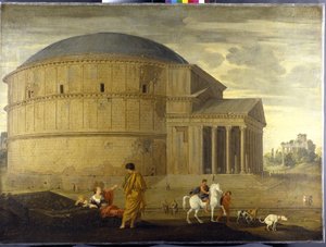Capriccio utsikt over Pantheon med tempelet til Vespasian (olje på lerret)