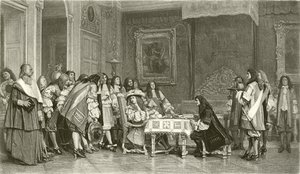 Moliere til frokost med Louis XIV (gravyr) av Jean Leon Gerome