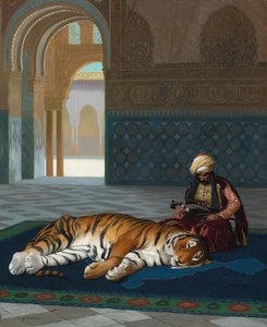 The Tiger and the Guardian (olje på lerret) av Jean Leon Gerome