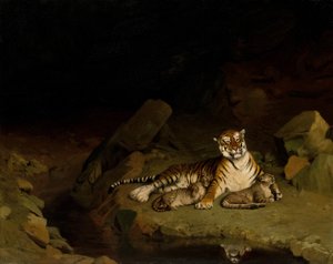 Tiger og unger, ca. 1884. av Jean Leon Gerome
