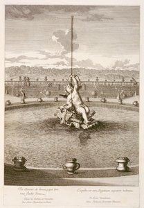 Fontene med amor som avfyrer en vannstrålepil, designet av Louis Lerambert, i Versailles, 1677 av Jean Lepautre
