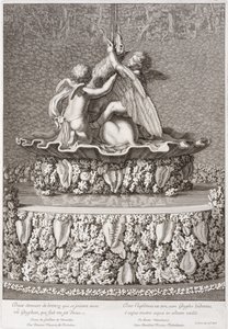 Fontene med to amoriner som leker med en gryphon, av Benoit Massou, i Versailles, 1676 av Jean Lepautre