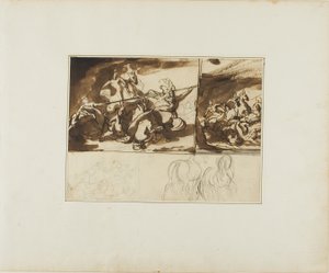 Tre skisser av et hesteslag og en skisse av to av Jean Louis André Théodore Géricault