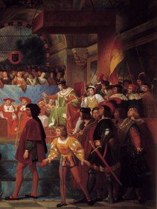 Kong Ludvig XII utropte folkets far til Generalstatene for Tours 14. mai 1506 Detalj. Maleri av Jean Louis Bezard (1799-1861)